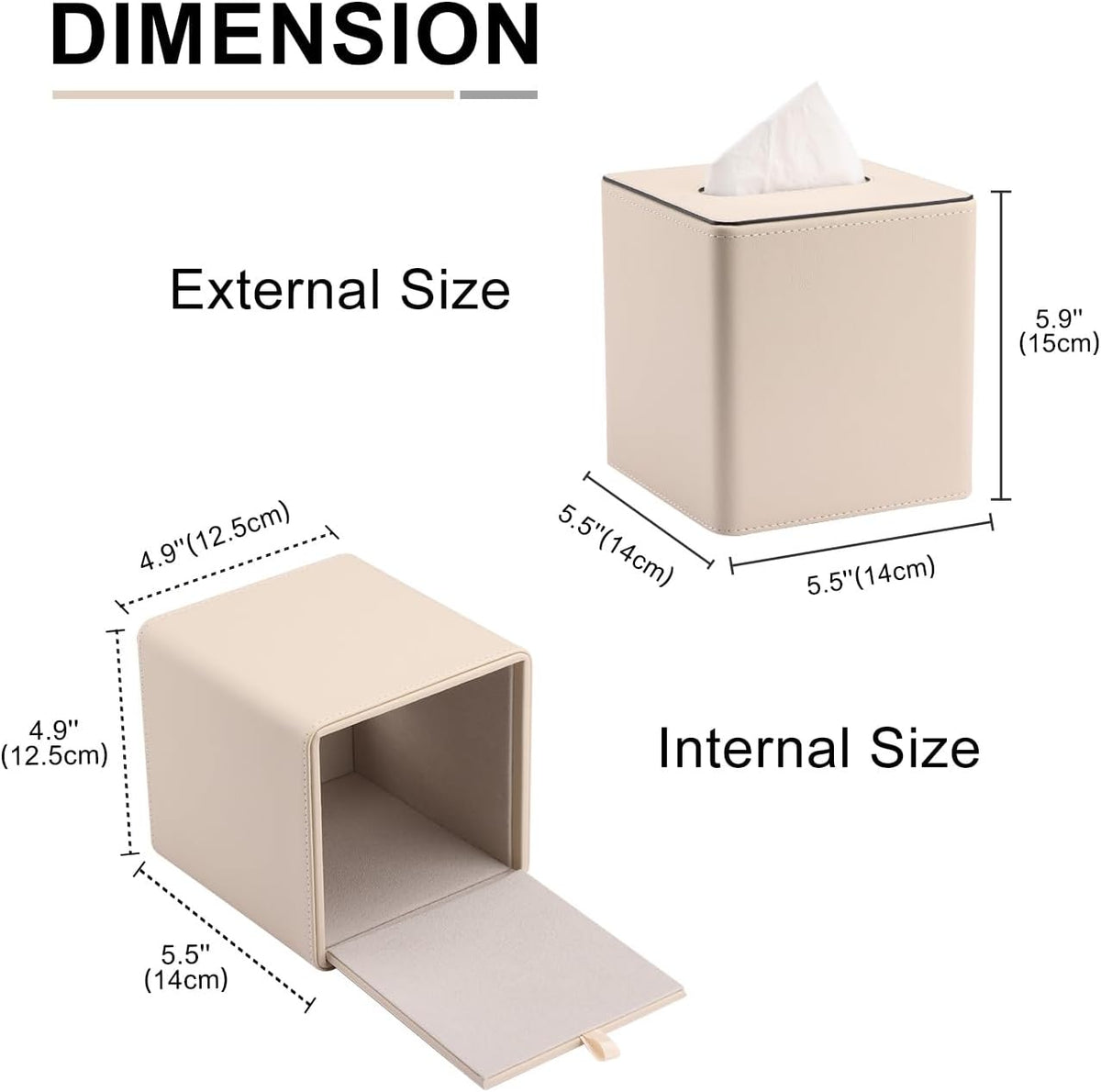 KINGFOM Leather Tissue Box Cover – Square Modern PU Leather Tissue Holder, Cube Tissue Dispenser for Home, Office, Bedroom, Bathroom – Elegant Minimalist Style (Beige-Square)