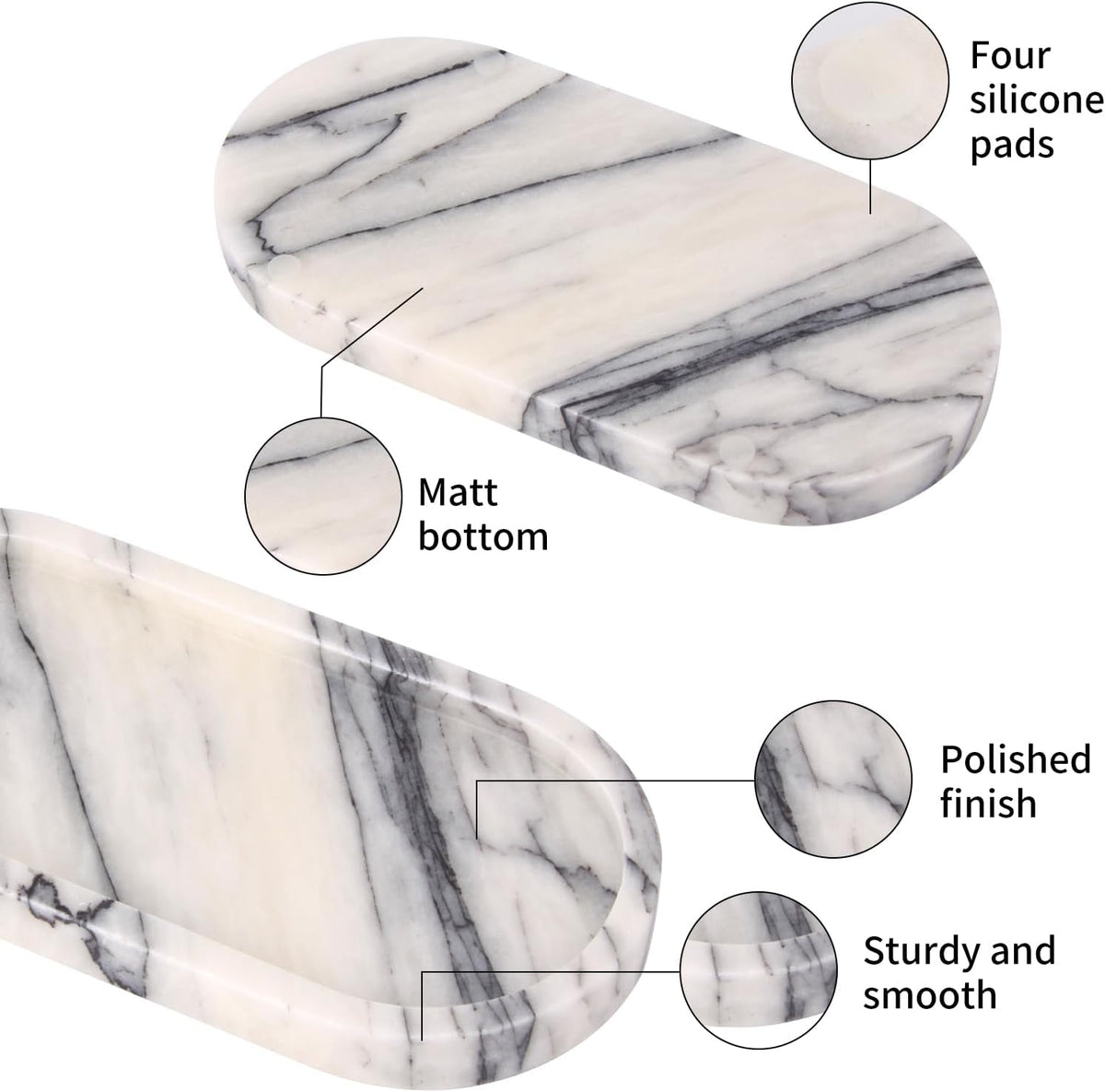 Oval Marble Bathroom Vanity Tray, Lilac, 10" x 5" x 0.6"