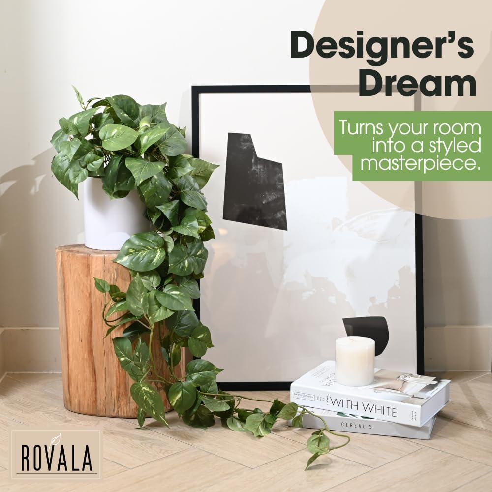 MY ROVALA Silk Plants for Home Decor Indoor in Pot Realistic Artificial Plants Hanging Faux Plants Indoor Fake Potted Plants for Shelves Bedroom Bathroom Trailing Plant, Fake Pothos Ivy (Dark Green)