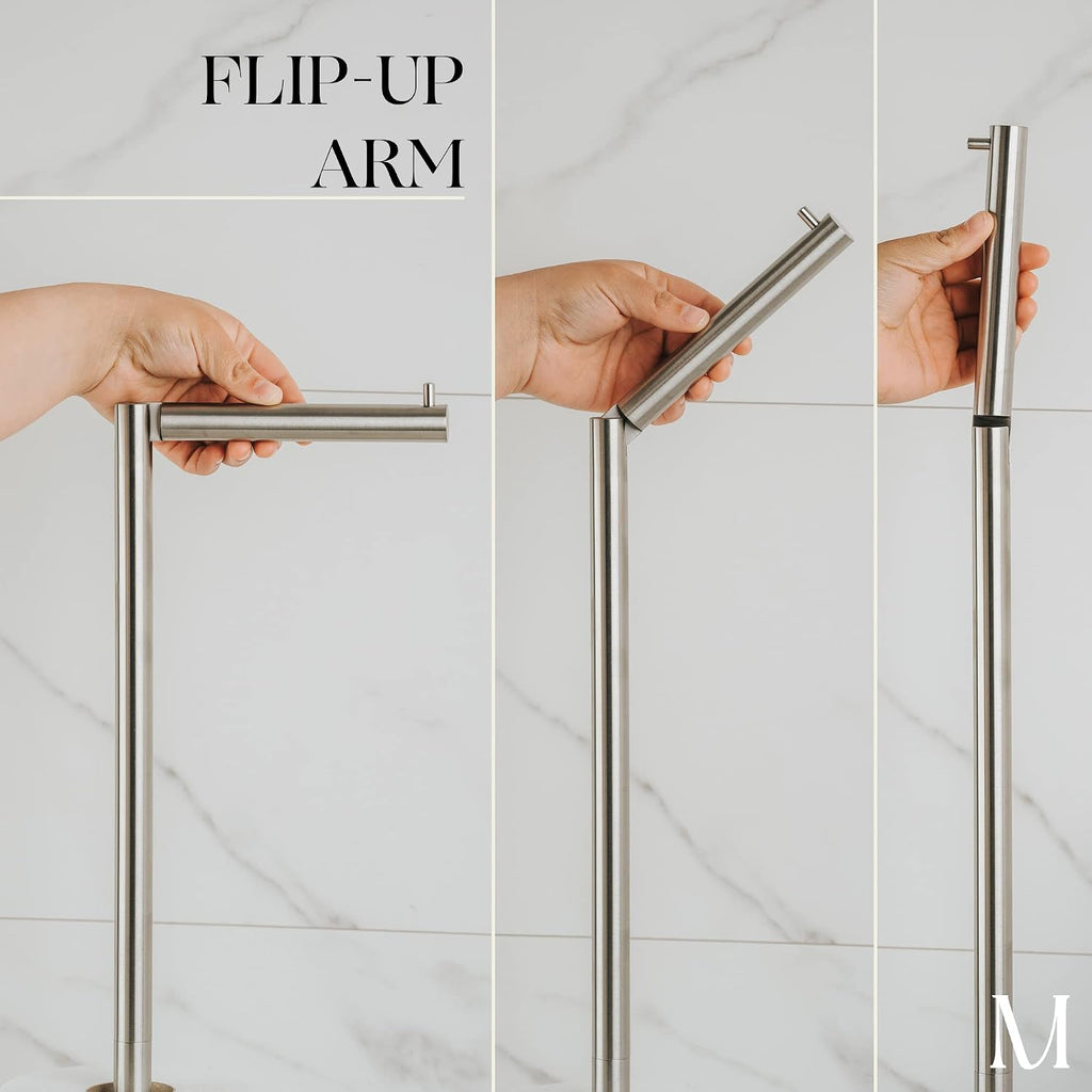 MARMOLUX ACC Toilet Paper Holder Stand, White Marble Base, Brushed Steel
