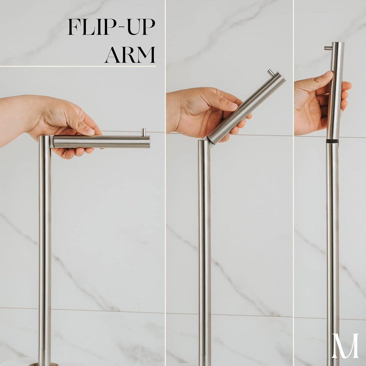 MARMOLUX ACC Toilet Paper Holder Stand, White Marble Base, Brushed Steel