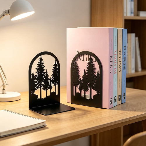 1 Pair Forest Tree Bookends, Decorative Book Holders for Bookshelves