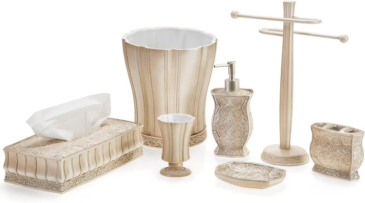 Creative Scents Victoria Beige 4 Piece Resin Bathroom Accessories Set