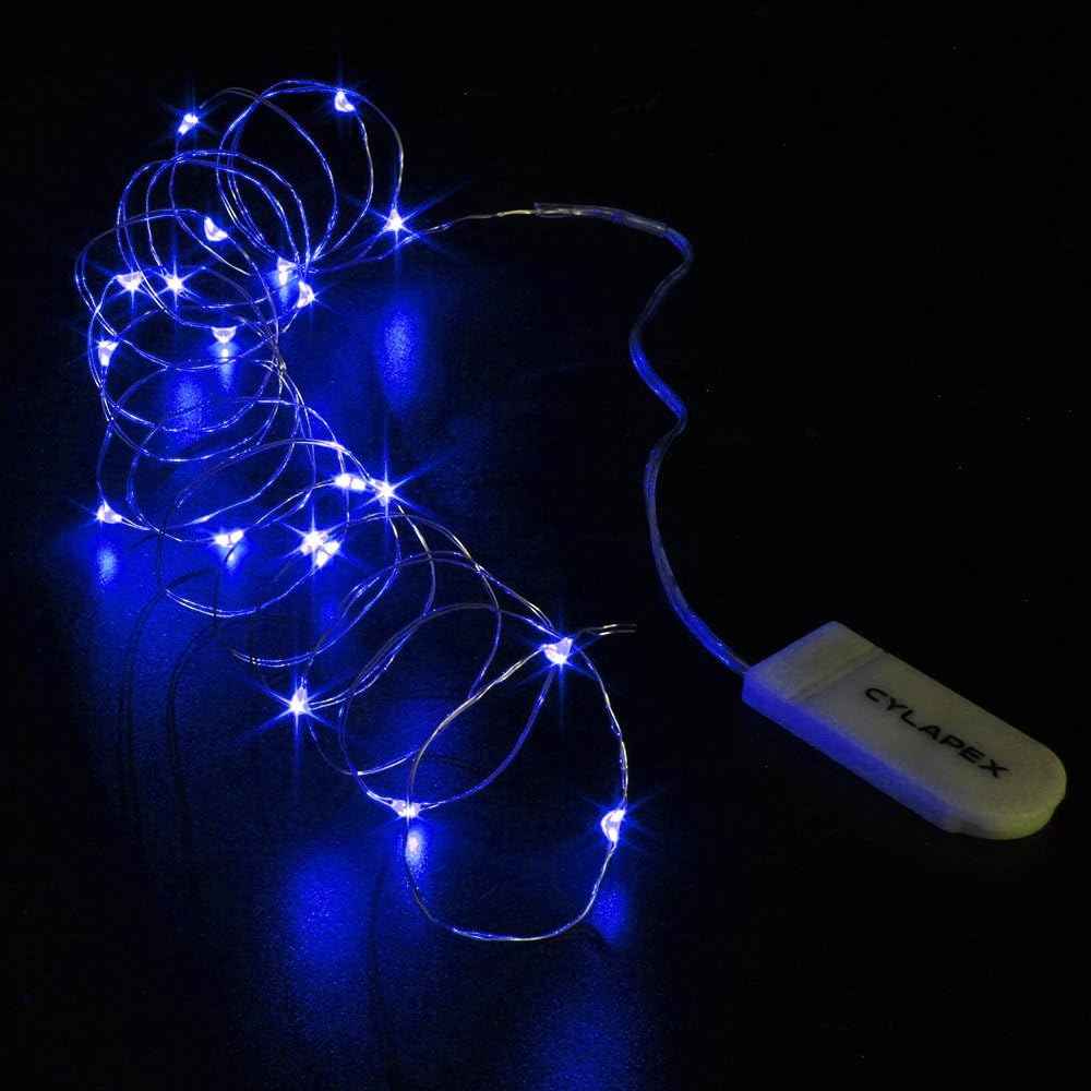 CYLAPEX 6 Pack Fairy Lights Battery Operated 7ft 20 LED Mini String Lights Silver Wire Firefly Starry Moon Twinkle Lights for Wedding Mason Jars Party Christmas Centerpiece Table Decorations, Blue