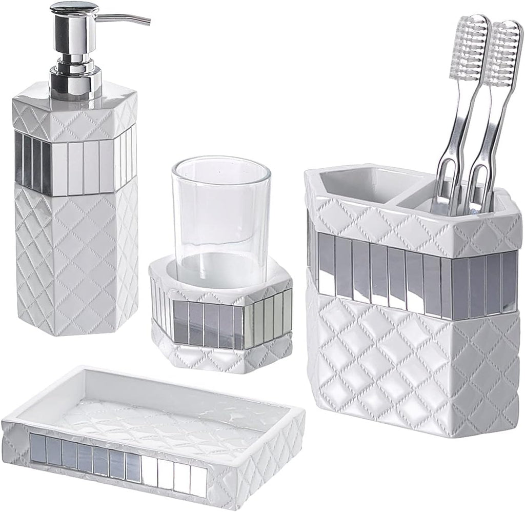 Creative Scents Quilted Mirror 6 Piece Bathroom Accessories Set