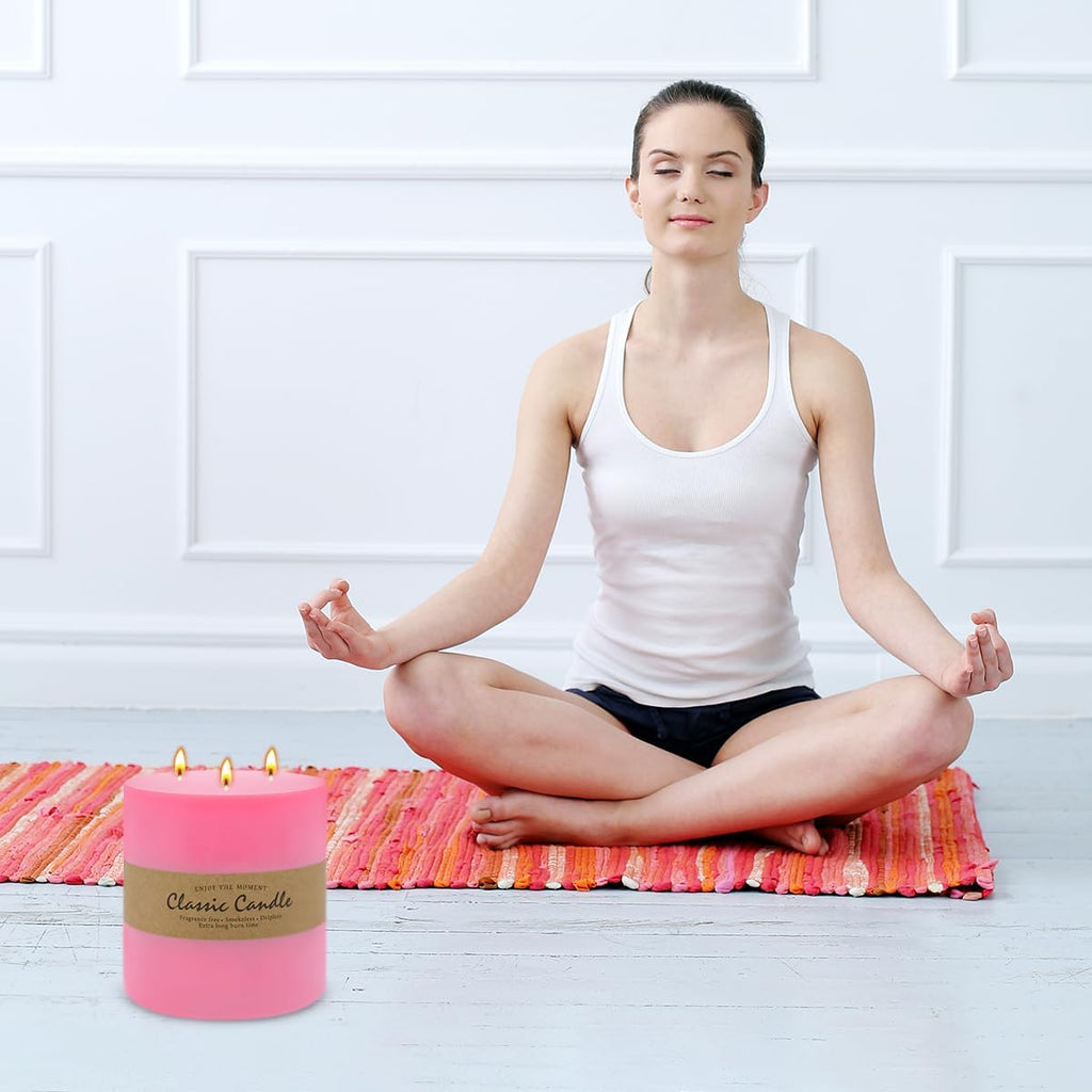 Large 3-Wick Pink Pillar Candle for Home Decoration - 6x6 Inch