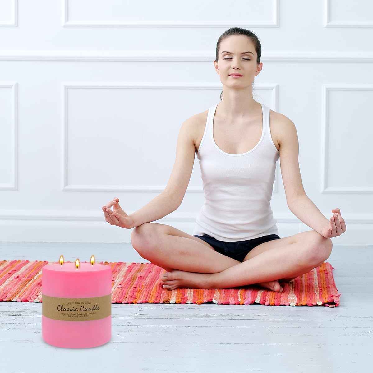 Large 3-Wick Pink Pillar Candle for Home Decoration - 6x6 Inch