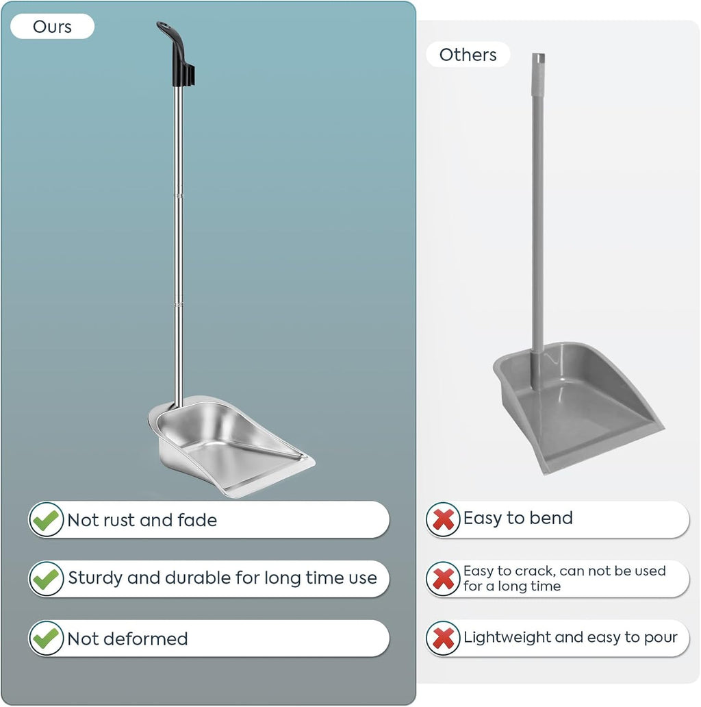 Dust Pans with Long Handle - 35”Heavy Duty Metal Upright Stand Up Dustpan