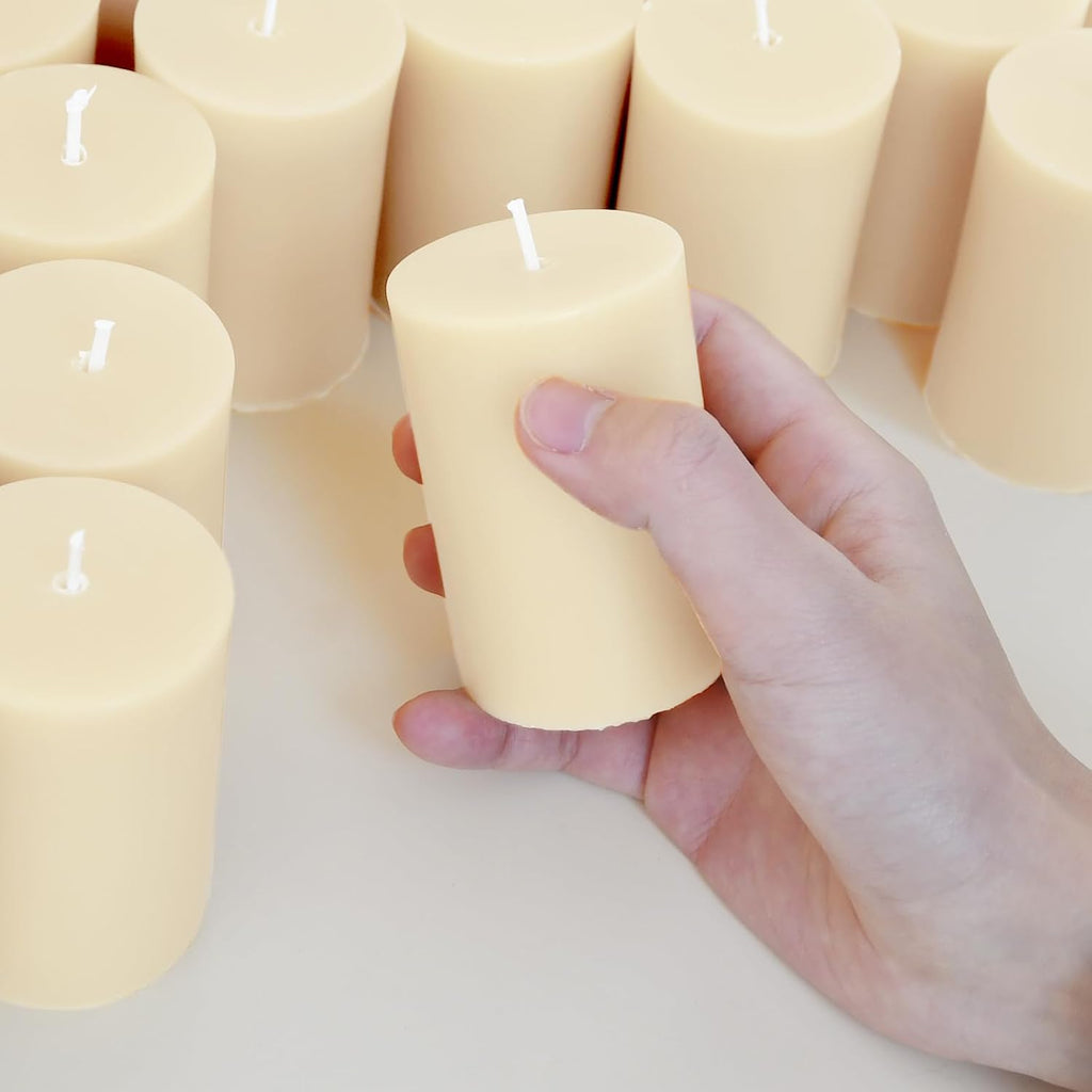 DEYBBY Ivory Beeswax Pillar Candles, 2x3 Inch, 6 Pack, 30‑Hr Per Candle