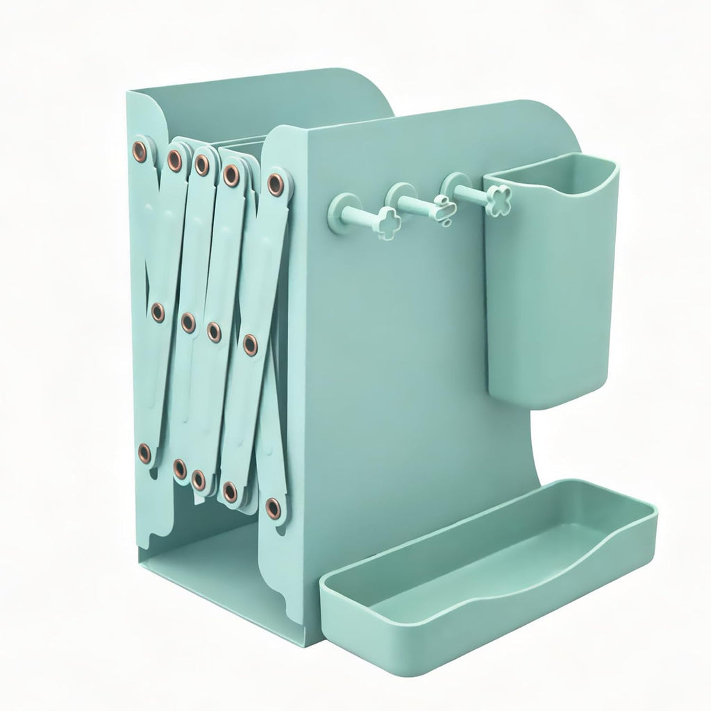 Adjustable Metal Bookends Heavy Duty for Shelves, 2 Dividers, Side Organzier, Anti-Slip Design Expandable Book Ends for Desk, Office(Green, 18 inches Max)