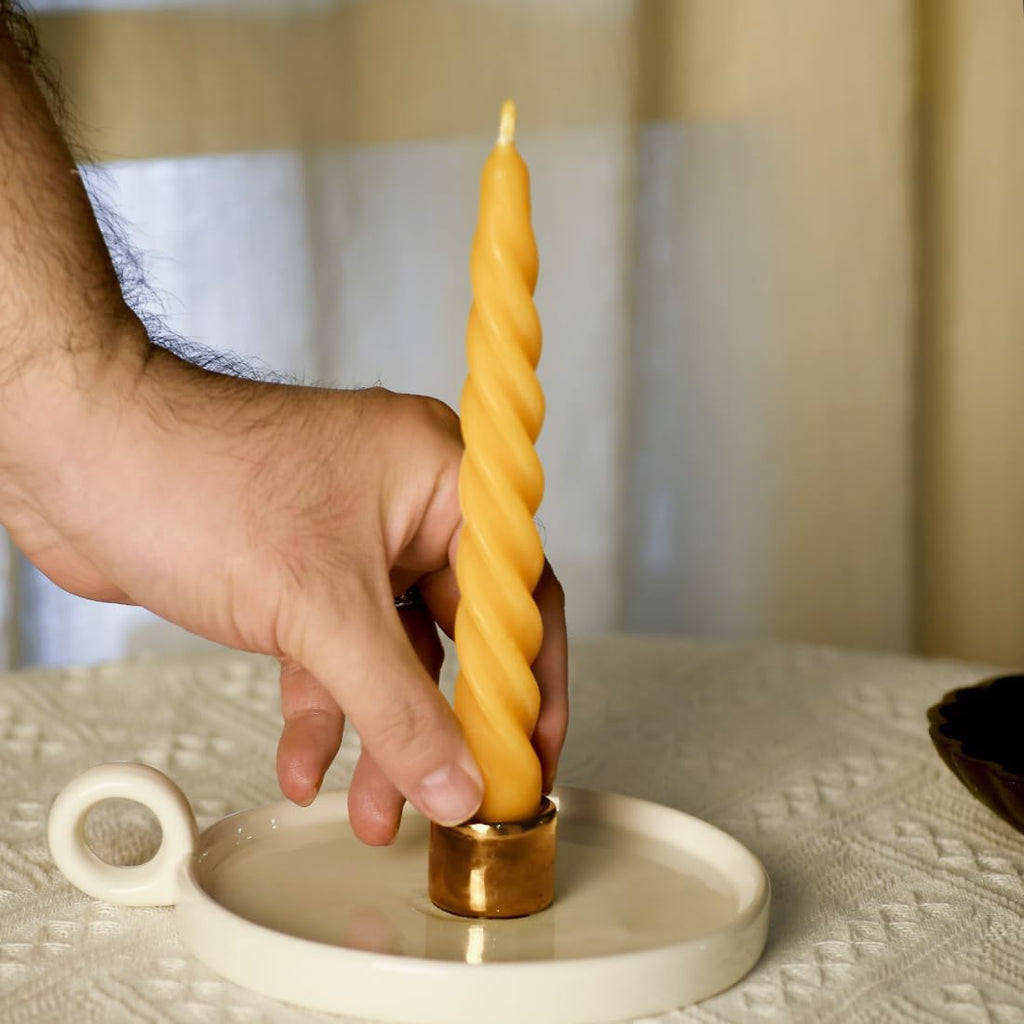 12 Pcs Natural Beeswax Spiral Taper Candles - 7 Inch Tall - Yellow