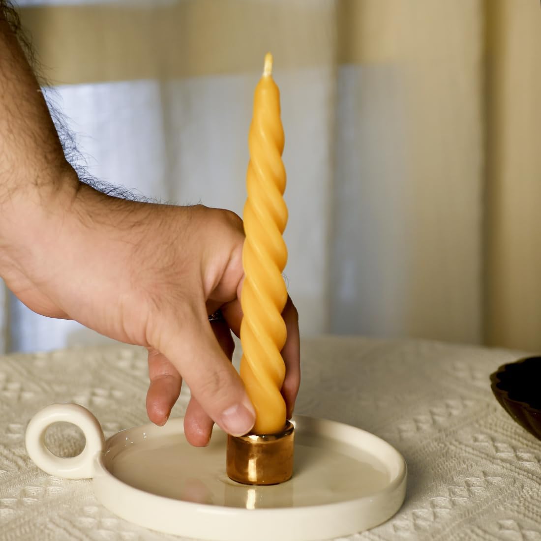 12 Pcs Natural Beeswax Spiral Taper Candles - 7 Inch Tall - Yellow