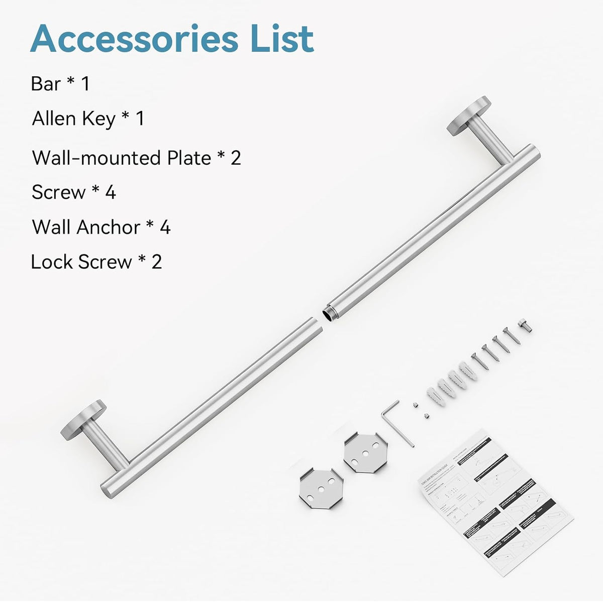 Brushed Nickel Towel Bar, 24 Inch Towel Rack for Bathroom Wall-Mounted