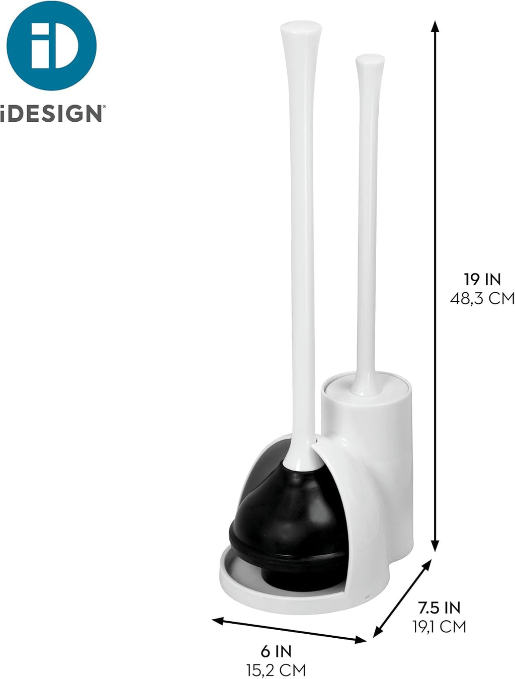 iDesign Toilet Bowl Brush and Plunger Combo Set, White