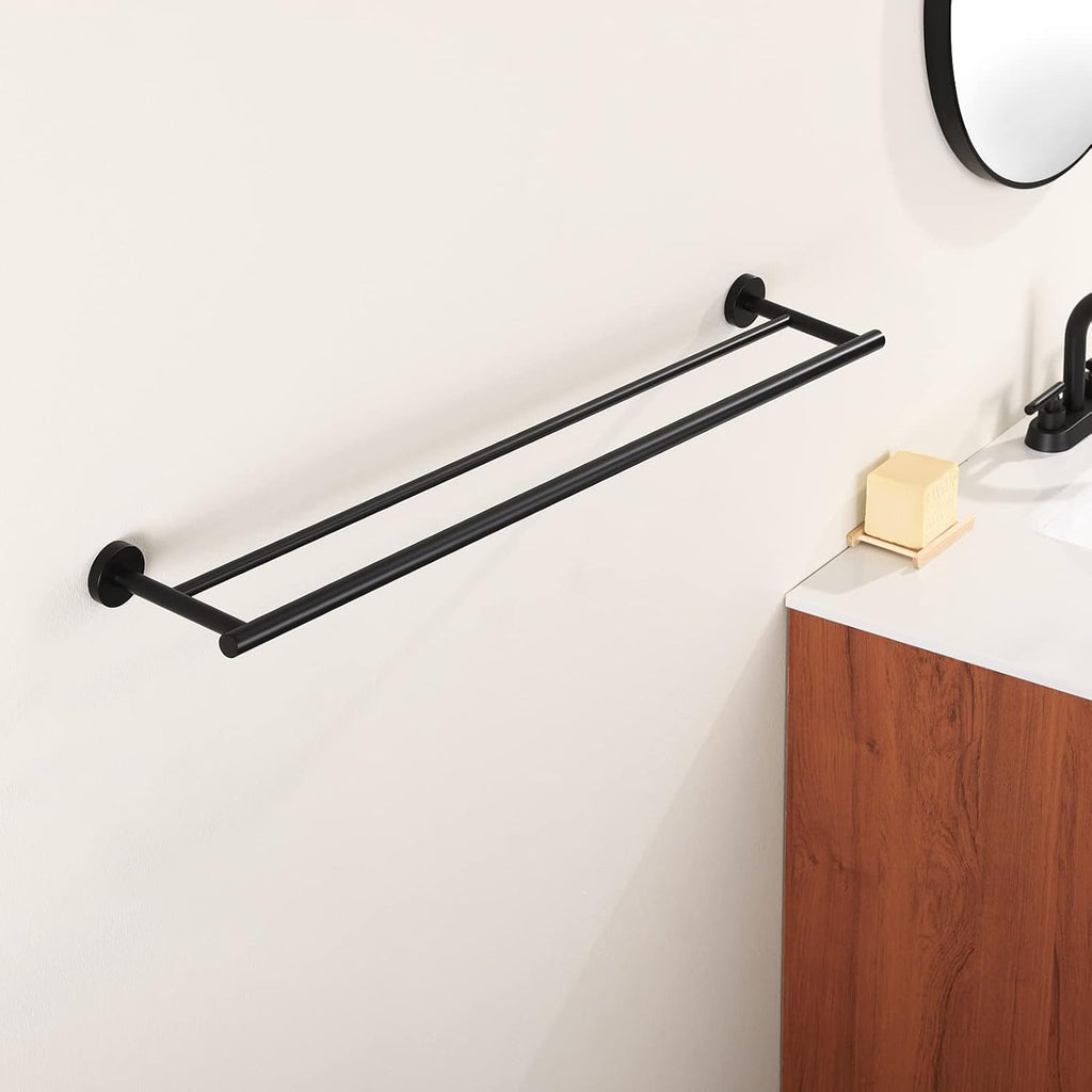 KES Double Towel Bar 33.6 Inch, Bathroom Towel Rack Towel Rod 18/8 Stainless Steel Rustproof Wall Mounted Matte Black, A2001S86-BK