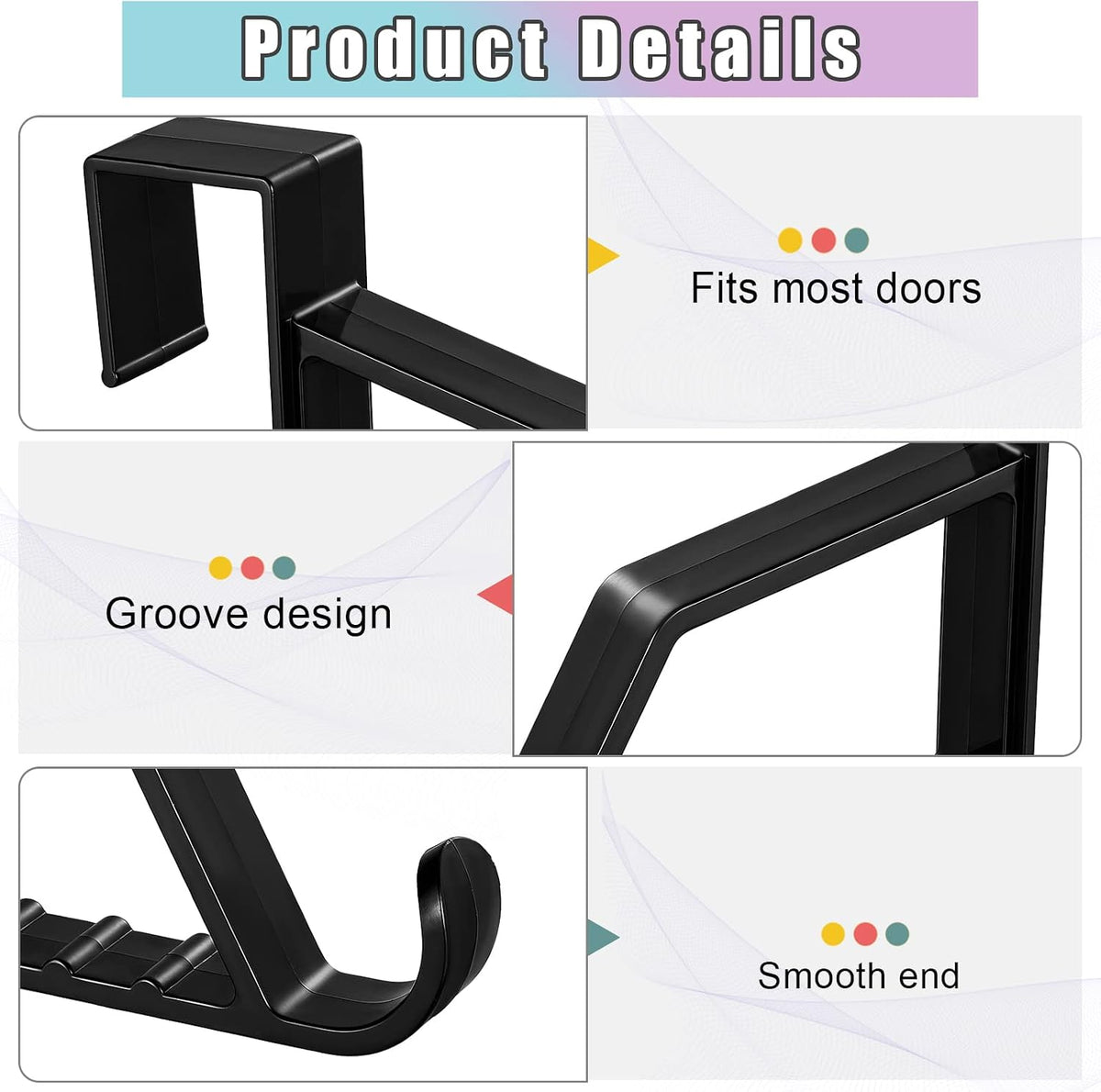 Maitys Space Saving Plastic Over Door Hooks Door Hanger Hooks Multi Hanging Storage Organizers Door Hangers Door Towel Hooks for Coats, Towels, Bags, Hats, Scarves Home Accessories (Black,4 Pieces)