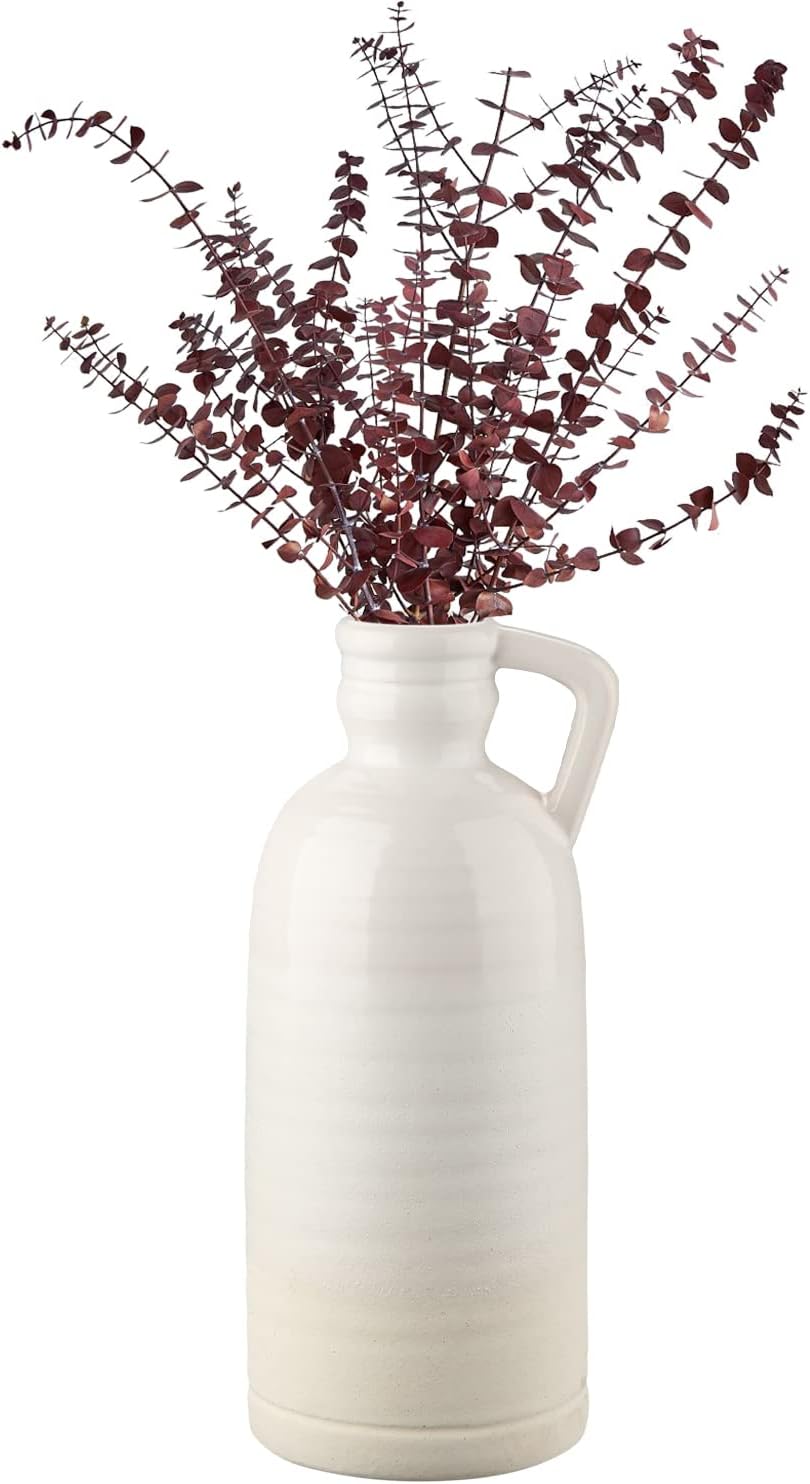 12.5" White Ceramic Vase for Home Decor Large Decorative Vase Boho Pottery Bud Vase for Flowers Rustic Farmhouse Tall Single Flower Vase for Centerpieces Pampas Grass