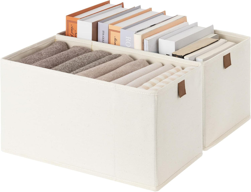 StorageWorks Narrow Storage Bins, 14¾"Lx7¾Wx8¼H, 2-Pack, Beige