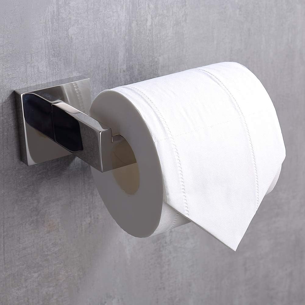 TASTOS Polished Chrome Toilet Paper Holder SUS304 Stainless Steel, Modern Square Half Open Bathroom 5 inch TP Holder Wall Mount Rustfree Tissue Roll Dispenser for Washroom Kitchen