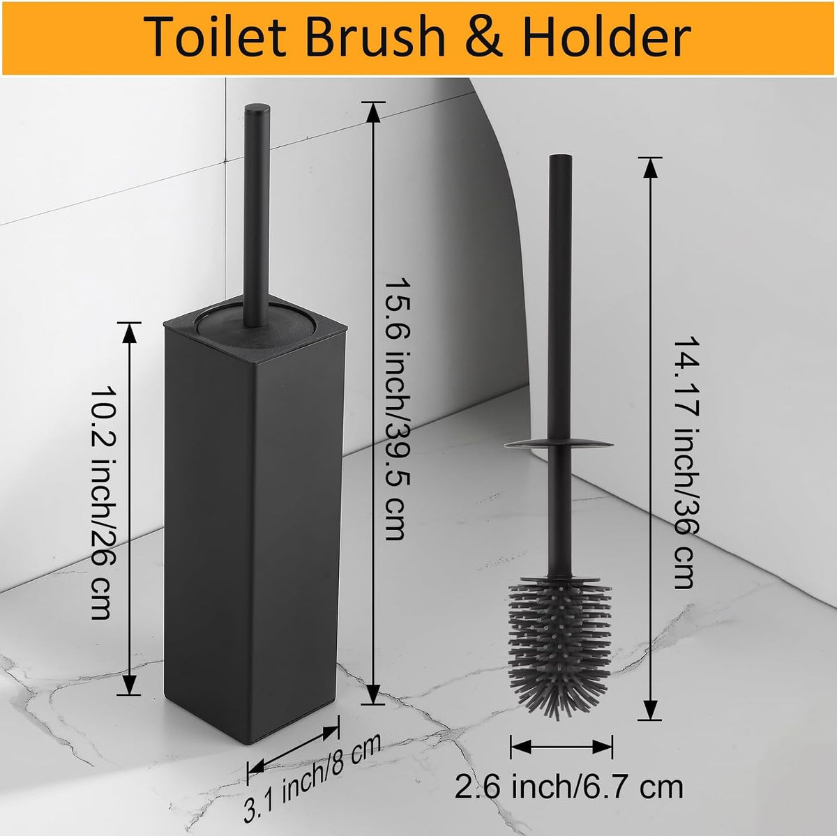 BGL Toilet Brush and Holder Set 2 Packs Aluminium Free Standing, Bathroom Storage and Organization Toilet Bowl Cleaner Brush and Holder, Square Design Sturdy and Space Saving