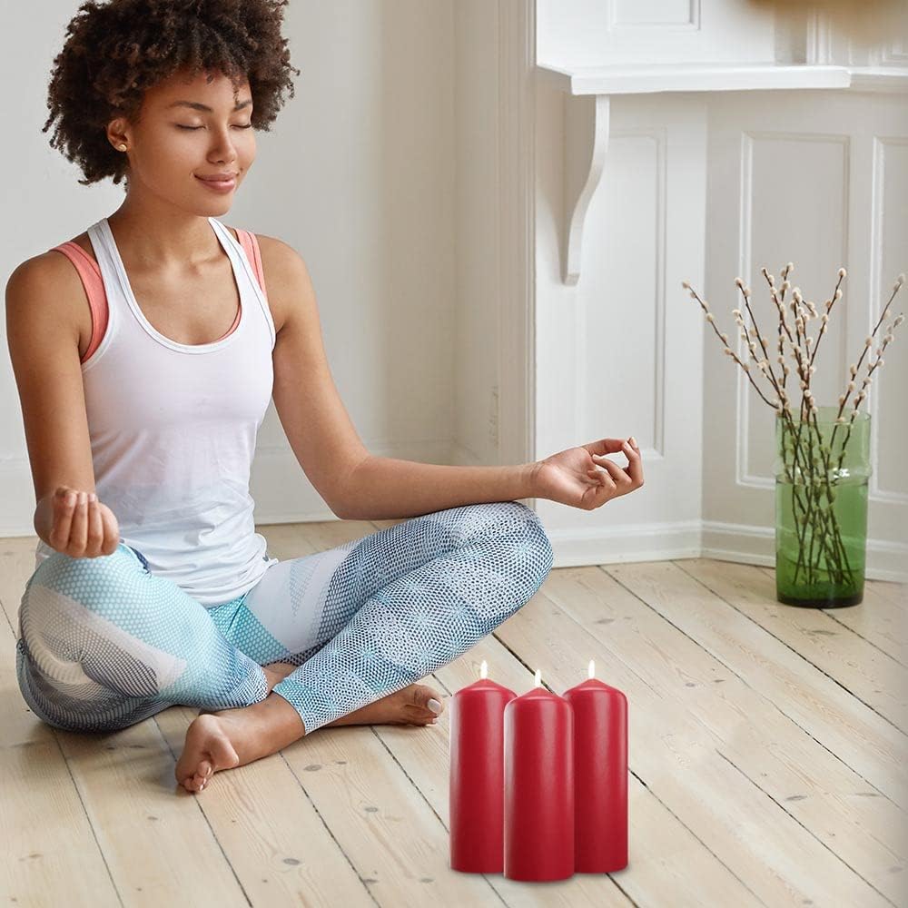 Cone Top Pillar Candles by Bask - Set of 6-3" x 6" Dripless Unscented Holiday Candles in Red for Home Decor, Relaxation & All Occasions