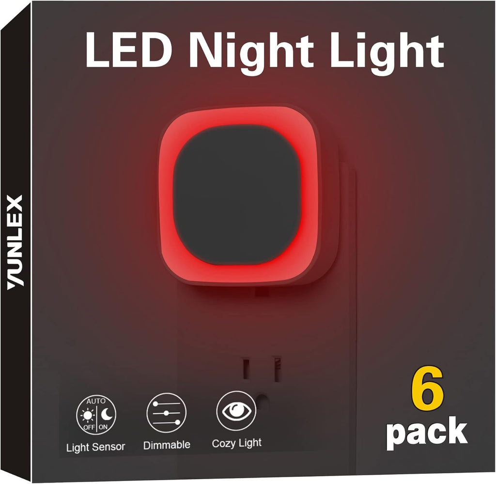 YUNLEX 6 Pack Red Night Light Plug into Wall, Dim Glow for Sleep, Eye-Care