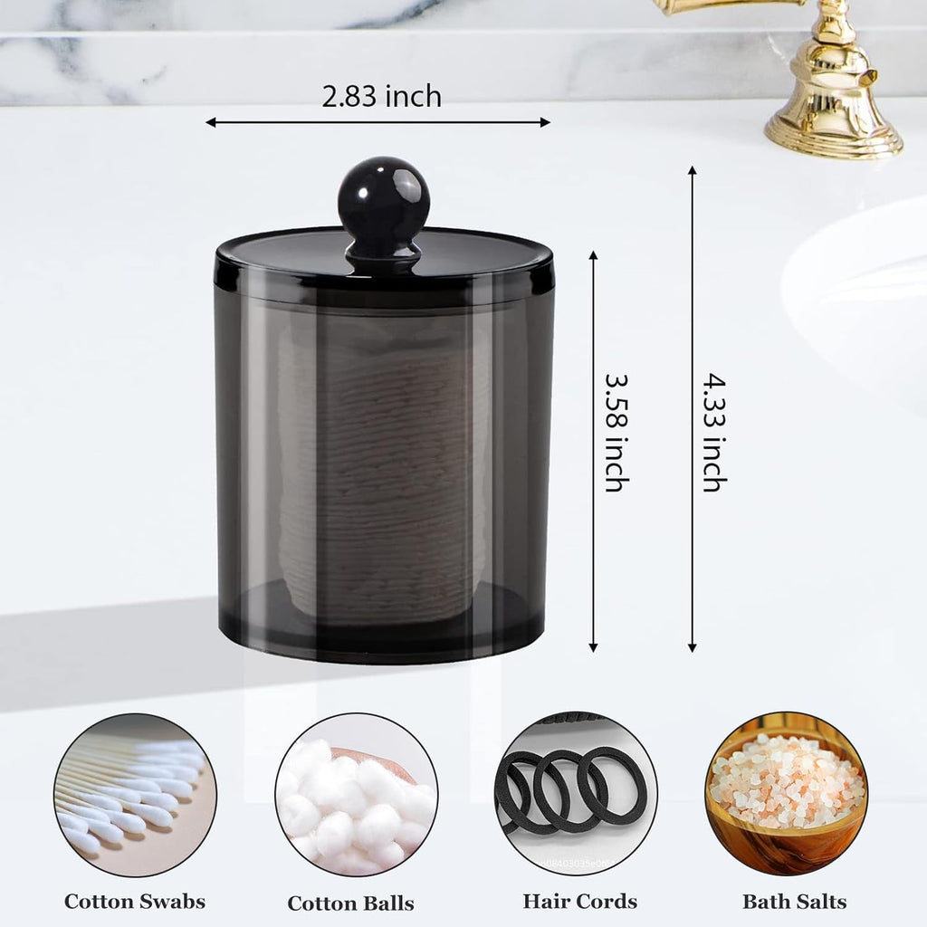 2 Pack Black Qtip Holder,Acrylic Apothecary Jars with Lids