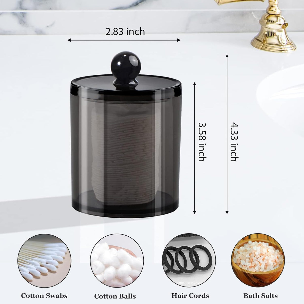 2 Pack Black Qtip Holder,Acrylic Apothecary Jars with Lids