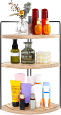 Corner Bathroom Counter Organizer Countertop Brown, 3-Tier Corner Shelf Wood Vanity Tray Easy Assembly Space Saving Shelf for Kitchen, Bathroom, Dresser, Makeup, Office