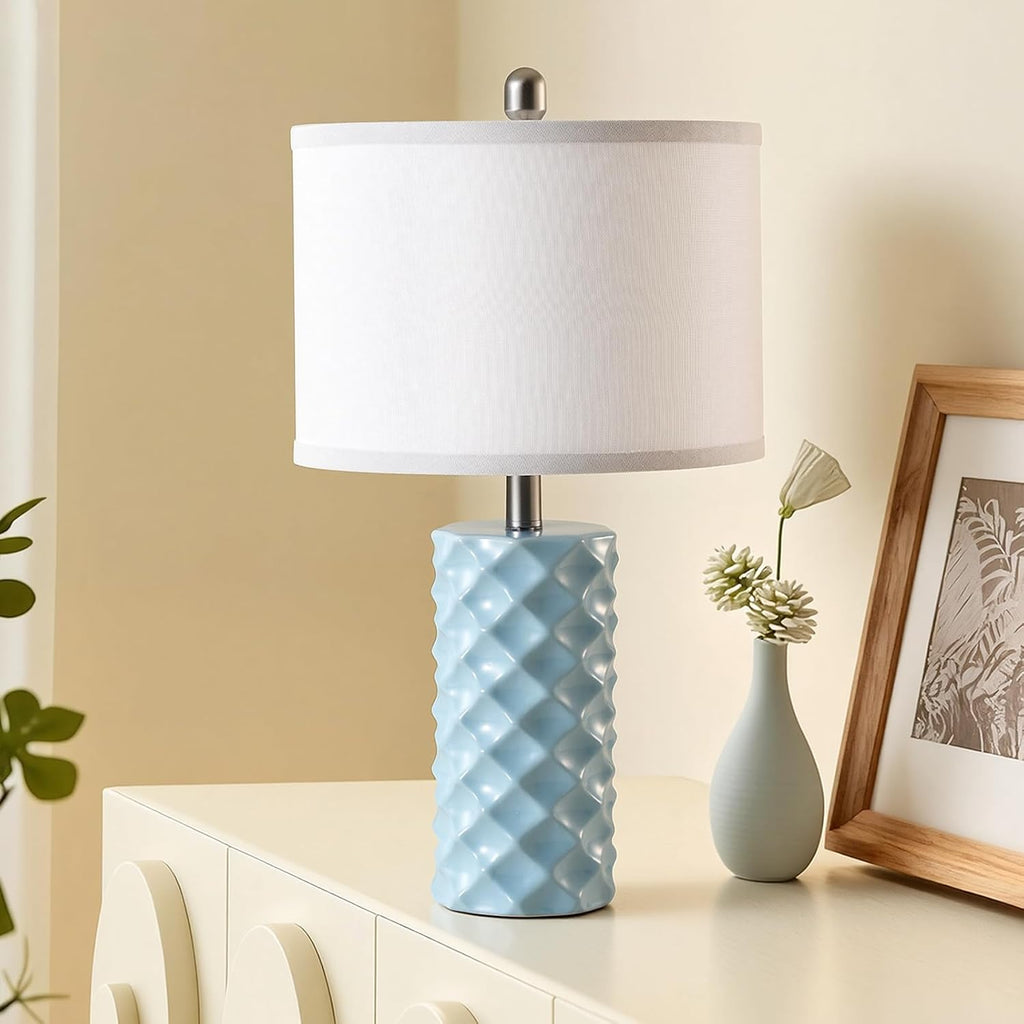 Star Diamond Ceramic Table Lamps Set of 2 - Sky Blue Nightstand Lamps 23"
