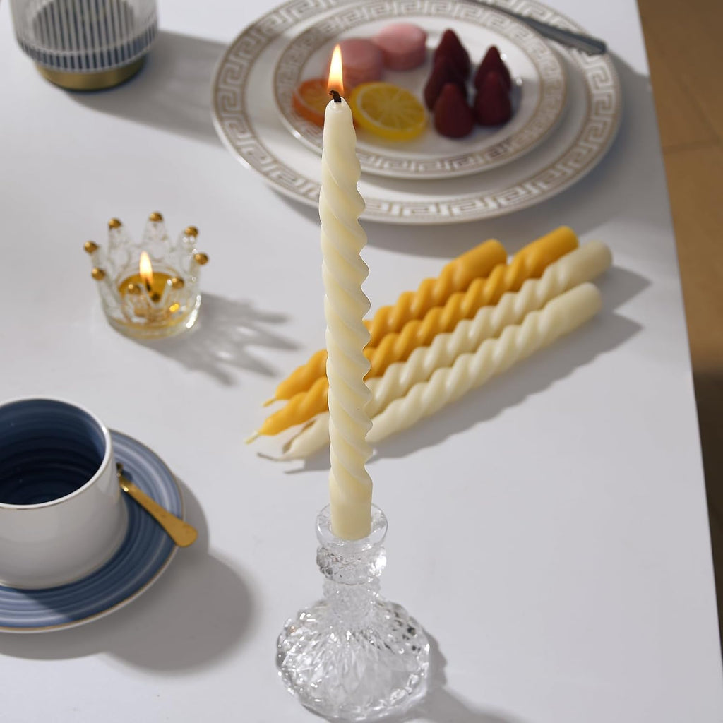 2PCS 10" Pure Beeswax Taper Candles, Cream White, Spiral Bees Wax Candle