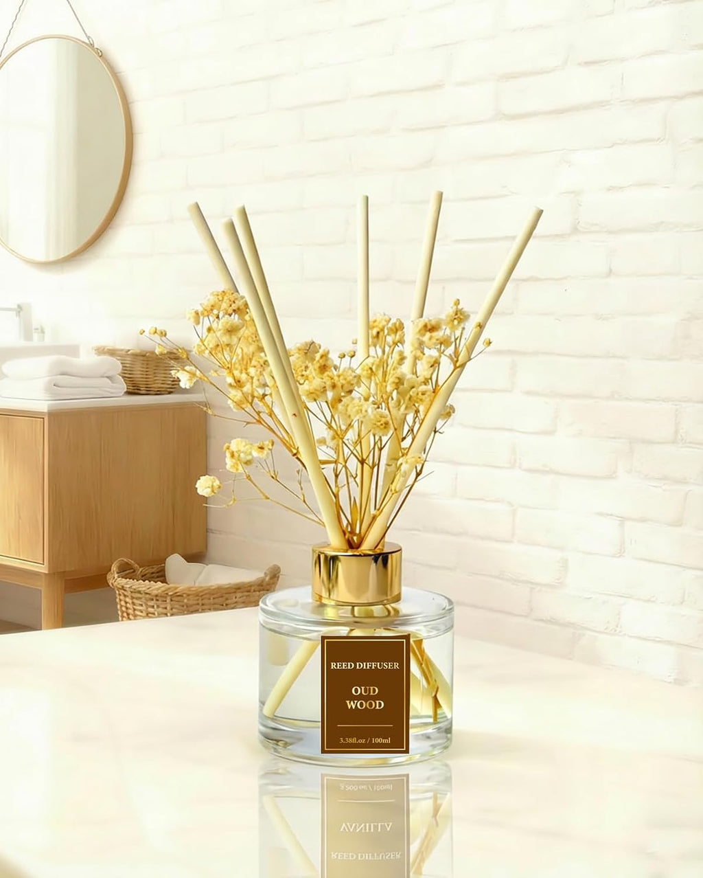 Reed Diffuser Set-Oud Wood Scent 3.38 fl oz,Scent Long