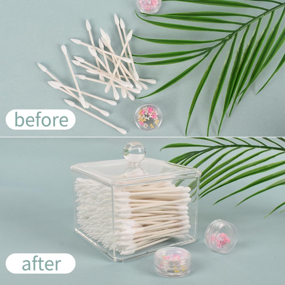 2 Pack Qtip Holder, Acrylic Bathroom Organizer Canister with Lid