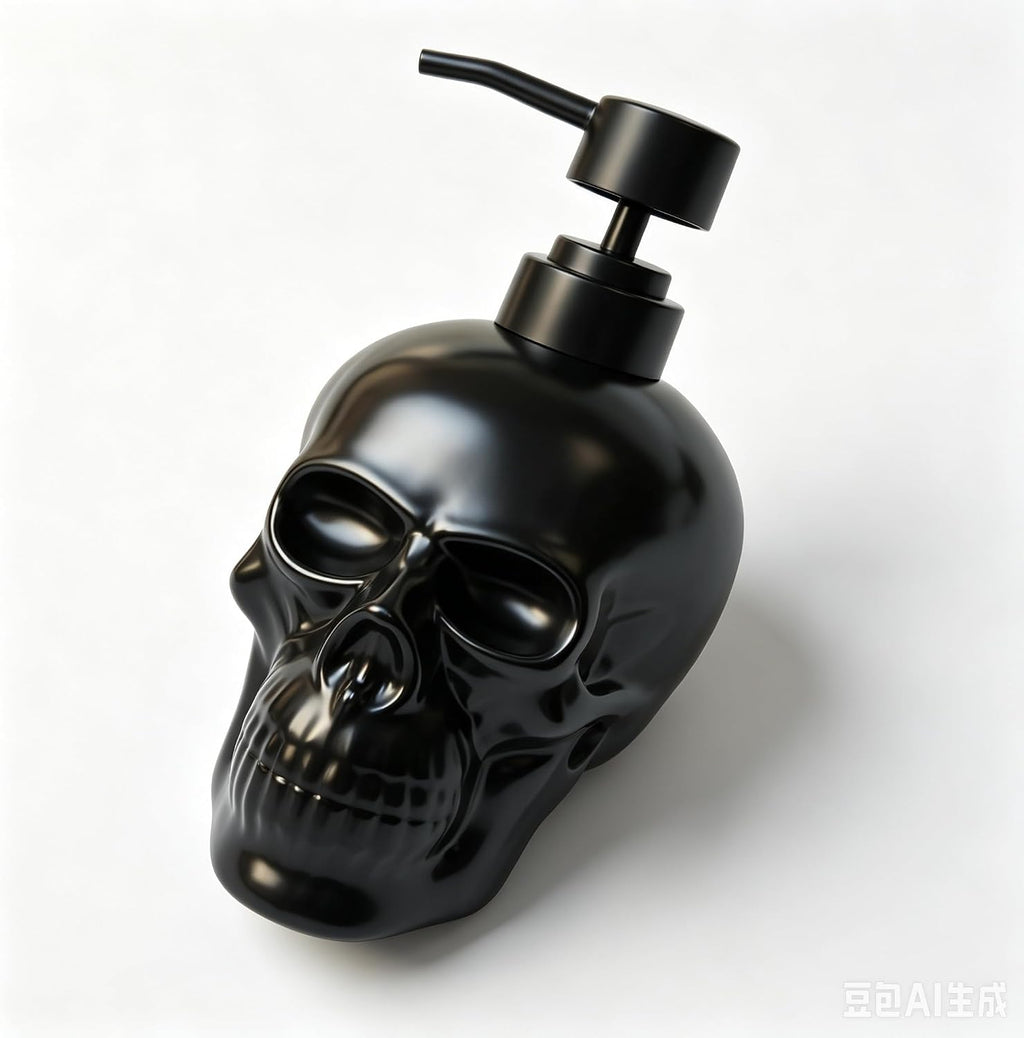 Ceramic Skull Soap Dispenser, Refillable Halloween Liquid Hand Soap Dispenser for Bathroom and Kitchen, Halloween Skull - Black