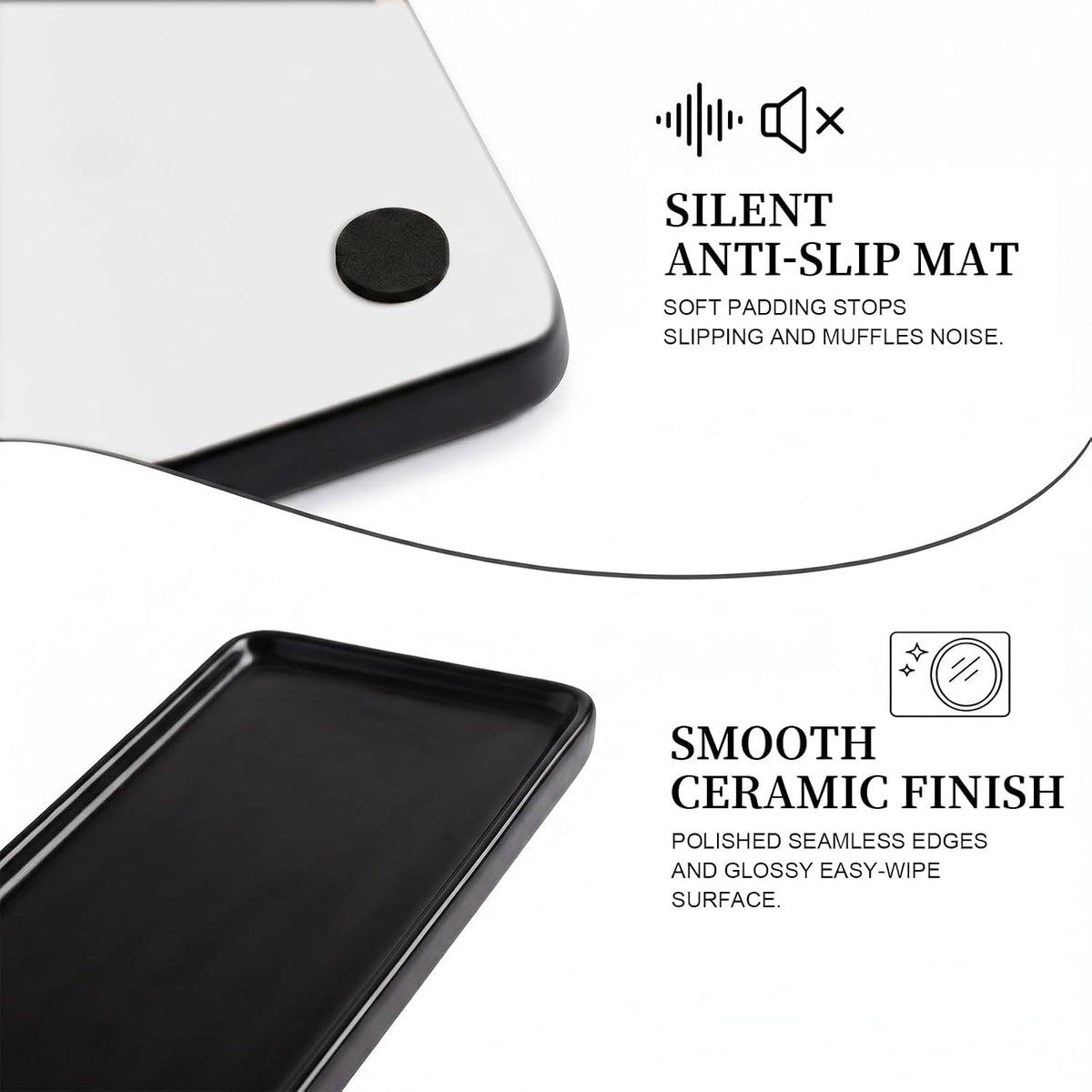 8″ x 3.7″ Ceramic Vanity Tray, Decorative Rectangular Organizer for Bathroom Countertop, Dresser Top, Kitchen & Bathtub, for Soap, Perfume, Candle, Jewelry & Cosmetics (Black)