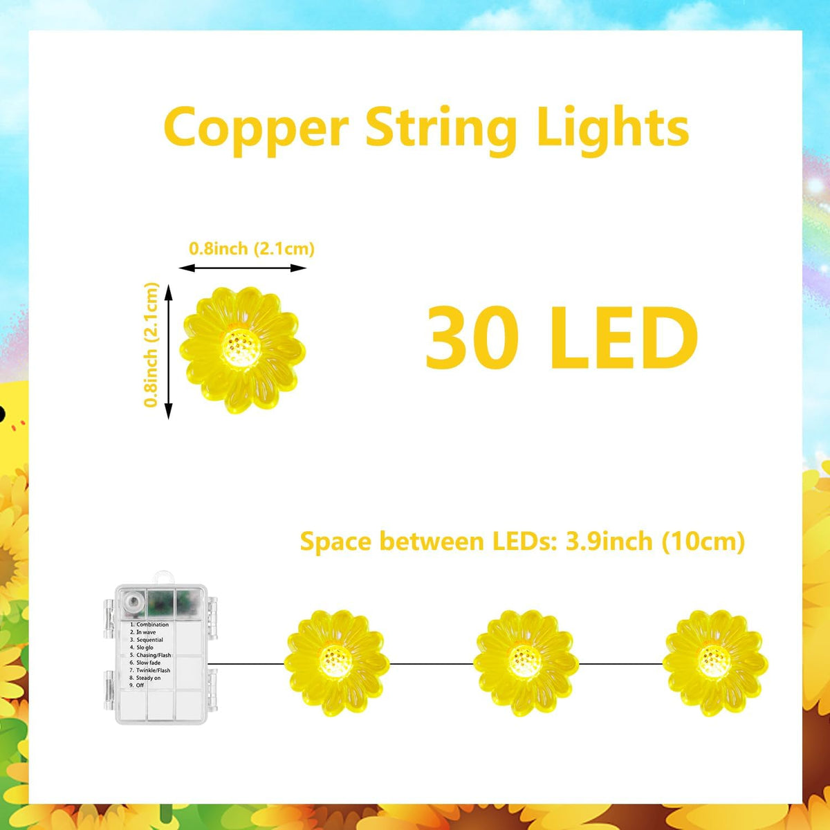 Sunflower Decor Flower String Lights Vines with Fairy Lights Christmas, 30 LED Copper Wire with Remote Control Battery Operated Flower Garland Leaf for Locker,Bedroom, Wall, Christmas,Fall Decorations