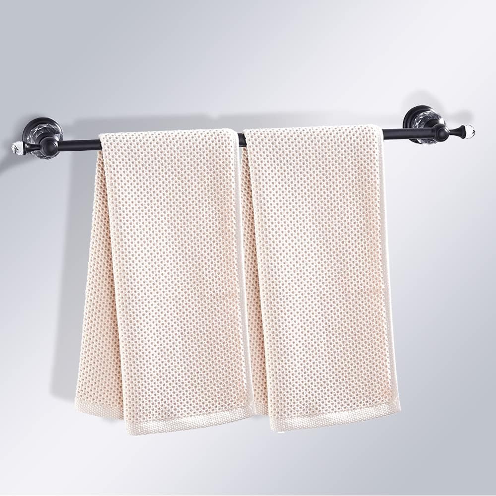 WOLIBEER Crystal Bathroom Hardware, Black 24 Inch Towel Bar Set Toilet Paper Holder Towel Ring Coat Hooks Bathroom Accessories 4 Pieces Wall Mounted