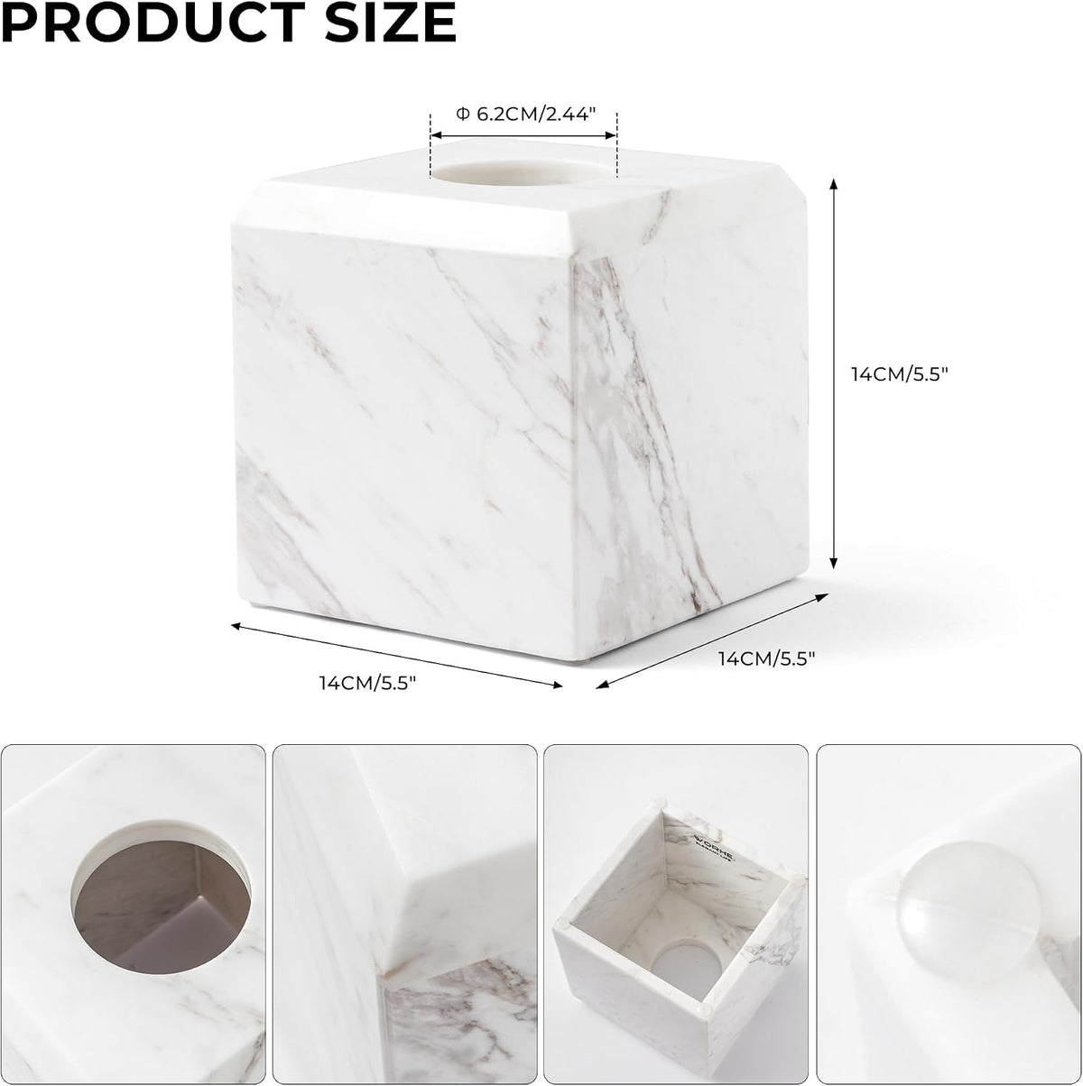 Tissue Box Cover Italy Natural Marble Heavy Duty Square Facial Toilet Paper Holder for Bathroom Living Room Bedroom Dresser Vanity Kitchen Minimalistic Office Home Decor Jazz White (WH014)