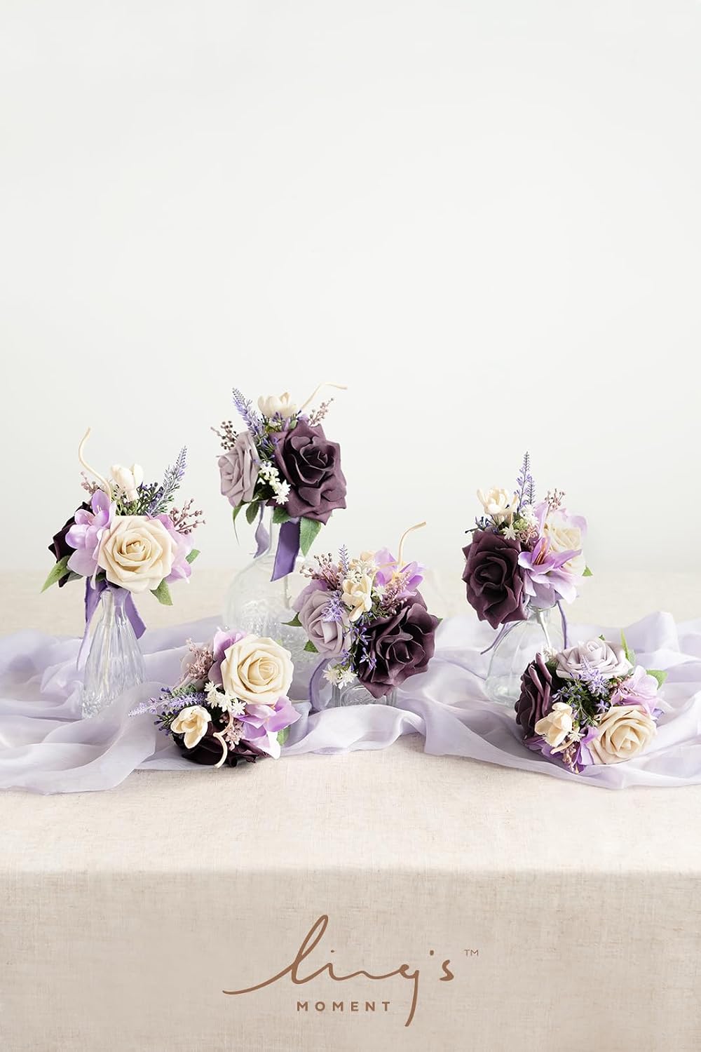 Ling's moment Light Purple Flowers Mini Bridesmaid Bouquets Set of 6 Pre-Made Lilac Small Floral Wedding Centerpieces (Lavender)