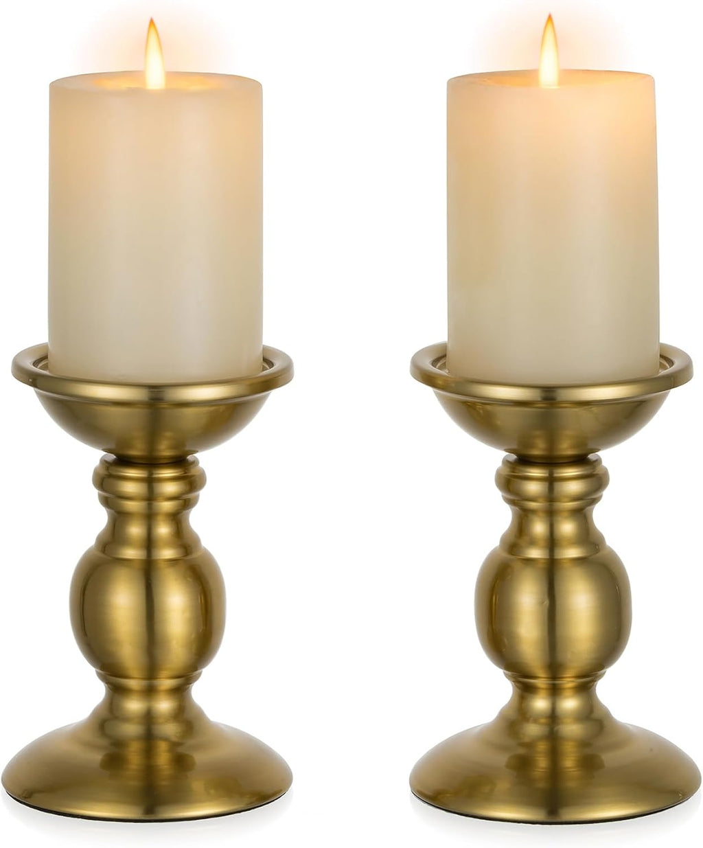 NUPTIO Gold Candle Holder for Table: Brass Pillar Stand for 3" Candles