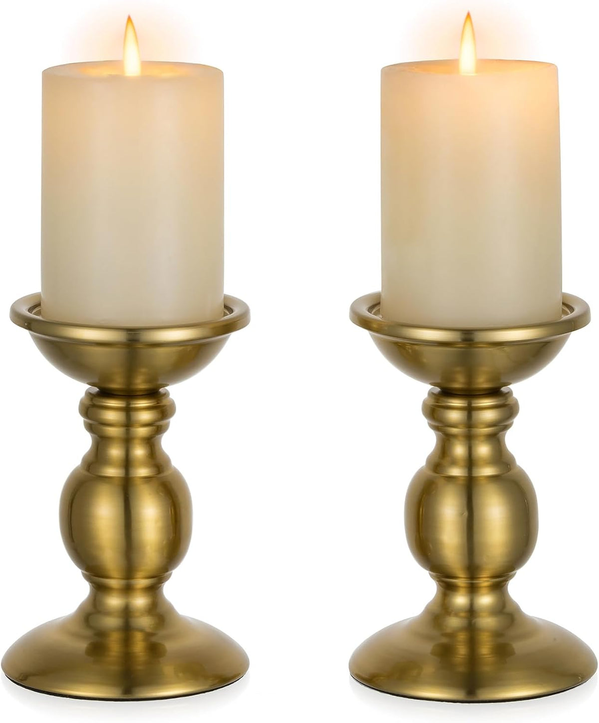 NUPTIO Gold Candle Holder for Table: Brass Pillar Stand for 3" Candles
