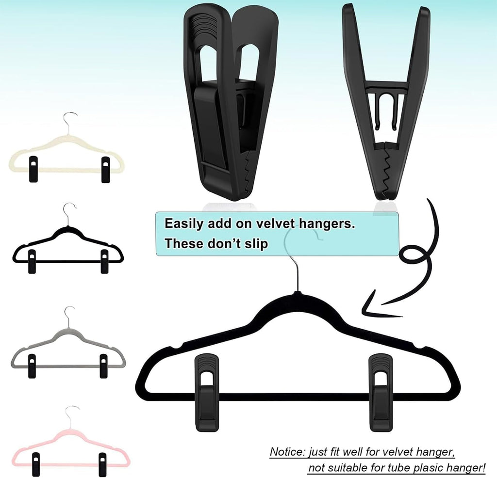 TOFIIGREM Hanger Clips Perfect for Velvet Hangers (Black, 40 PCS), Non-Slip Plastic Clips Pant Skirt Hanger Clips for Black Flocking Hangers