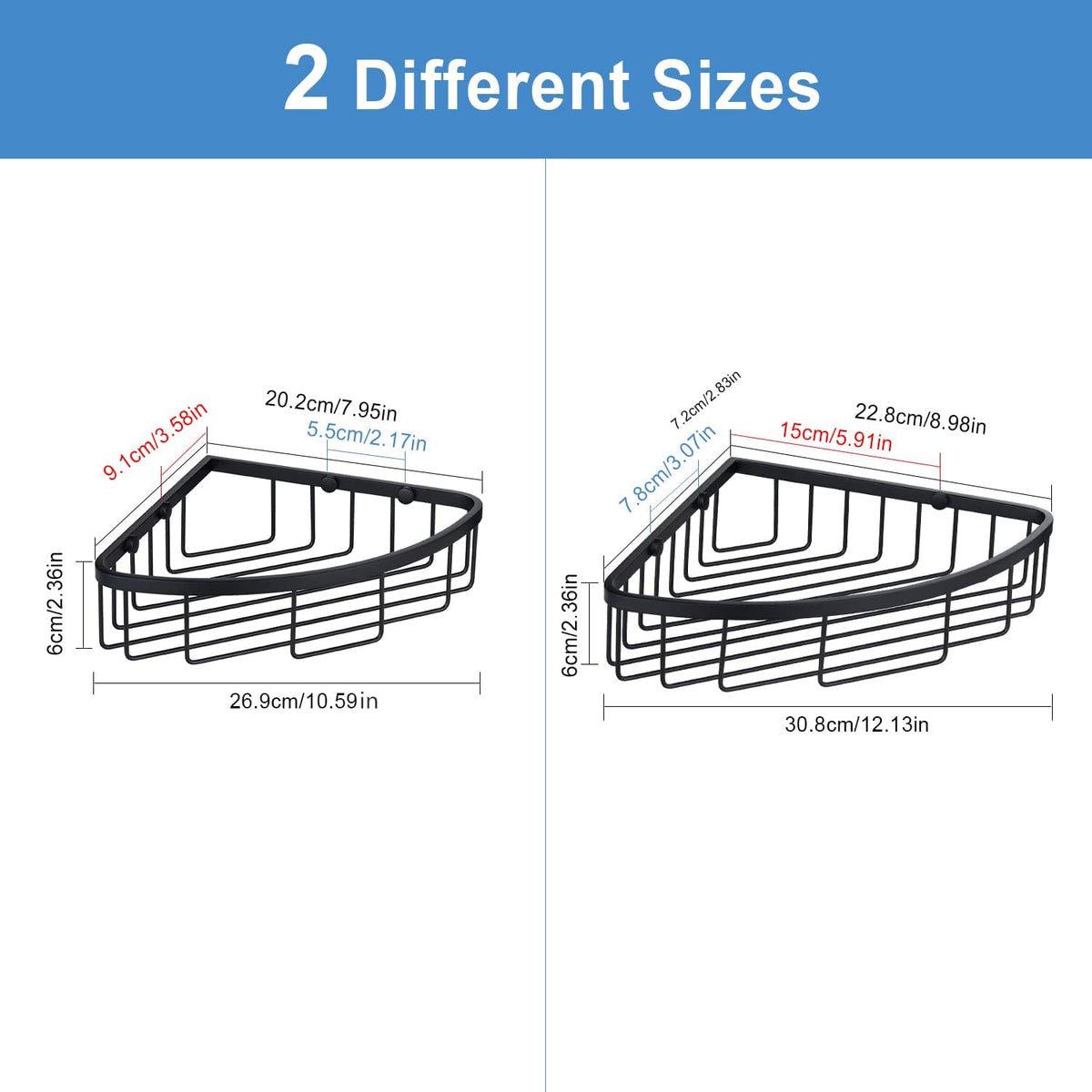 [2 Pack] Corner Shower Caddy Shelf Organizer, Stainless Steel Heavy Duty Rust-Proof Shampoo Holder, Wall Mounted Storage Rack for Bathroom & Kitchen, Matte Black