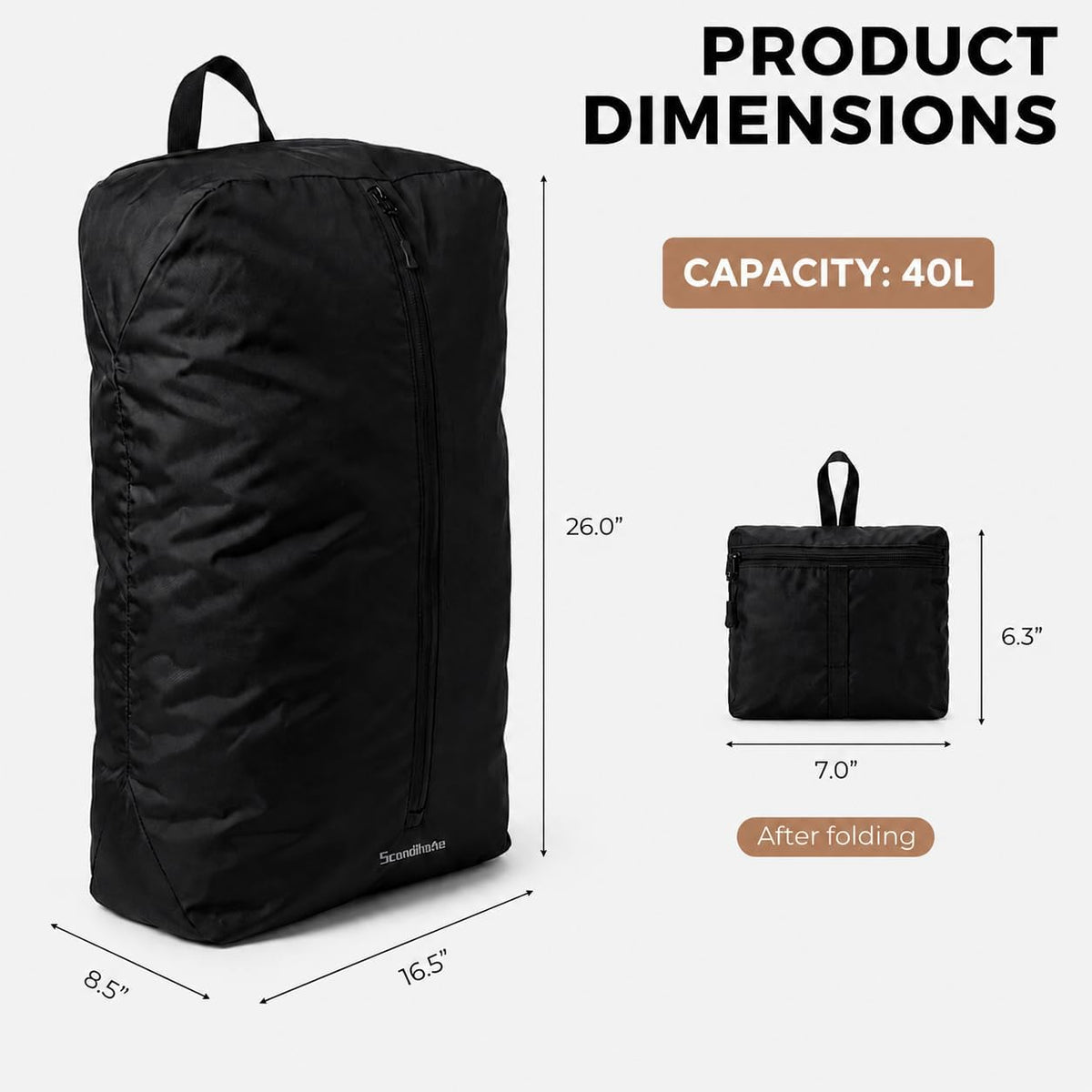 Travel Laundry Bag, 40L Foldable Dirty Clothes Bag with Two-Way Opening