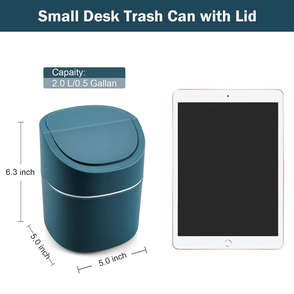 Mini Desk Trash Can with Swing Lid, 0.5gal, Includes 180 Bags, Blue