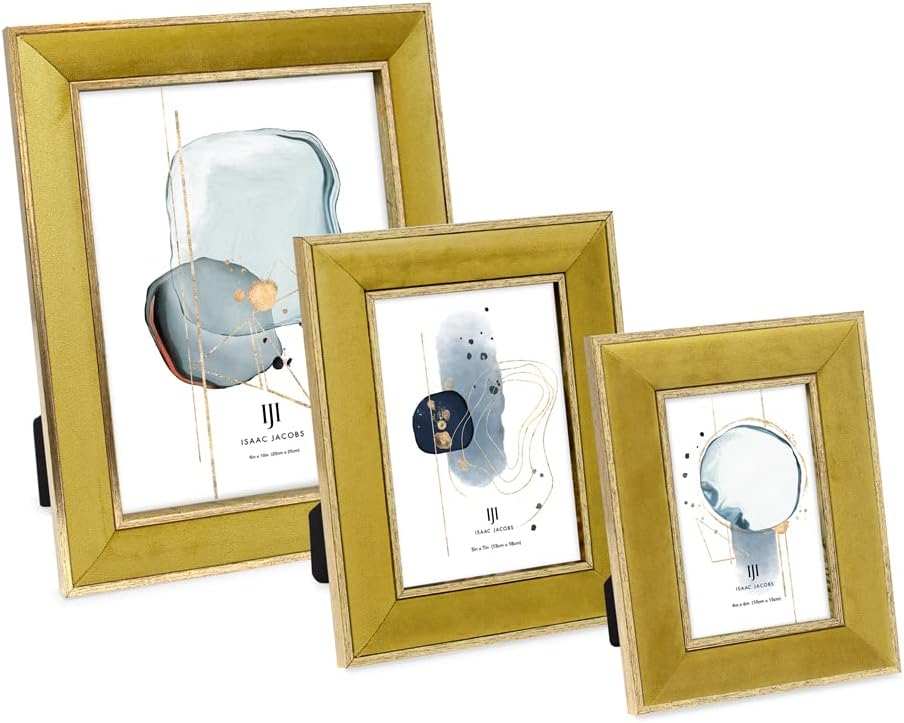 Isaac Jacobs 5x7 Mustard Velvet Picture Frame w/Metallic Gold Double Border