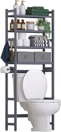 Homde Bathroom Over Toilet Storage Rack: Adjustable 4-Tier Bamboo (Grey)