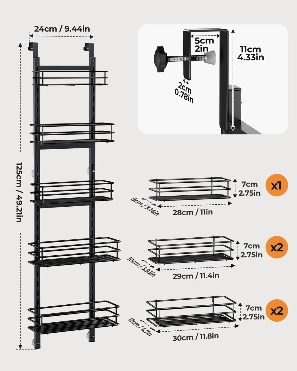 Over the Door Pantry Organizer 5-Tier,Spice Rack Organizer for Cabinet