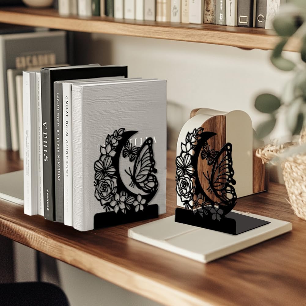 Peacoblue 4.7"x3.5"x5.5" Metal Bookends, Heavy Duty Book Ends for Shelves