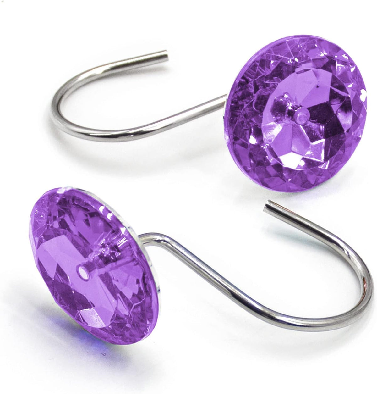 Crystal Diamond Round Shower Curtain Hooks Rings for Bathroom,Purple,12PCS
